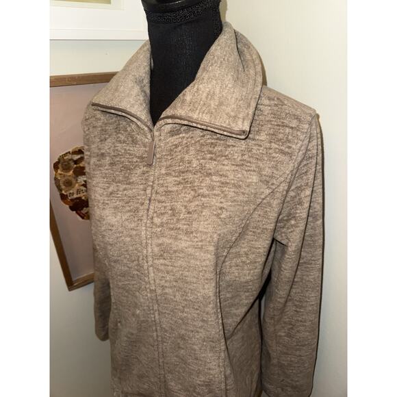 Susan Graver Weekend Polar Fleece Jacket Small Heathered Tan Zip Front Mock Neck - Picture 3 of 5
